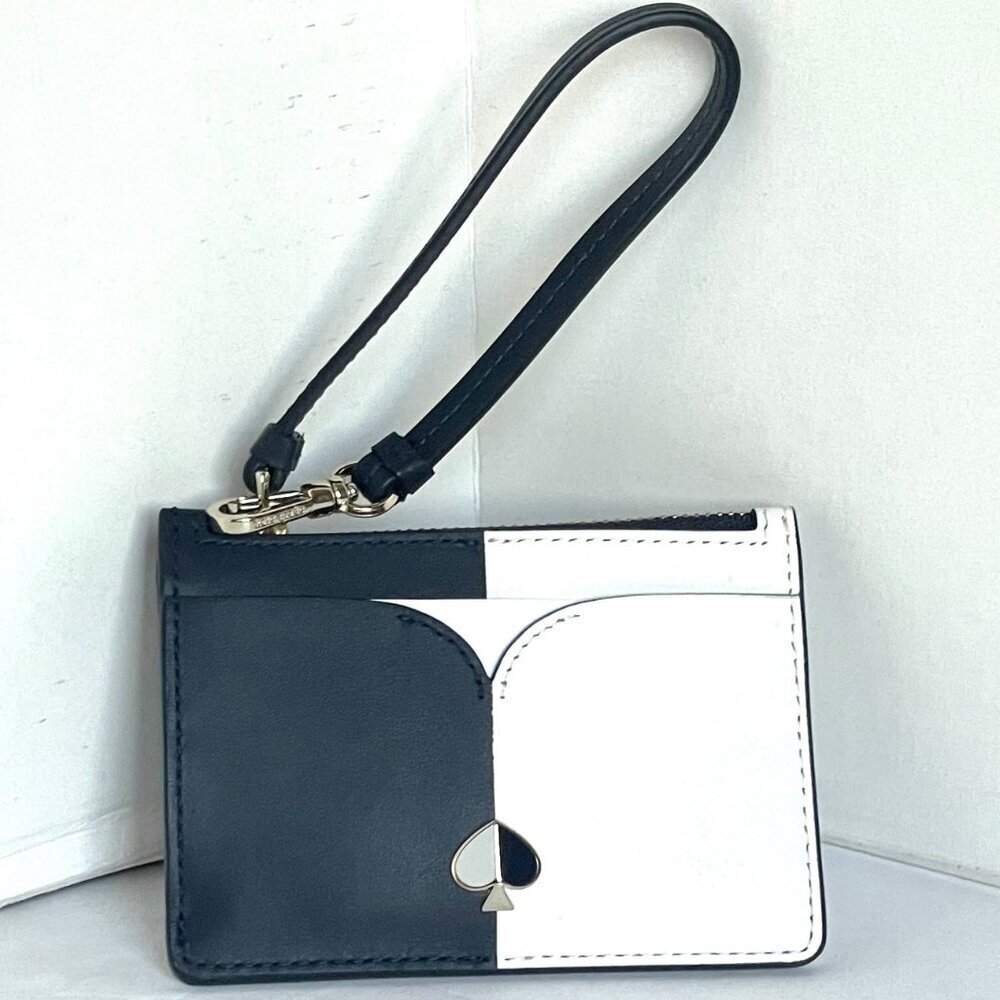 Kate Spade Nicola Mini Wristlet Wallet Black White Colorblock Leather Zip Card H - Picture 7 of 7